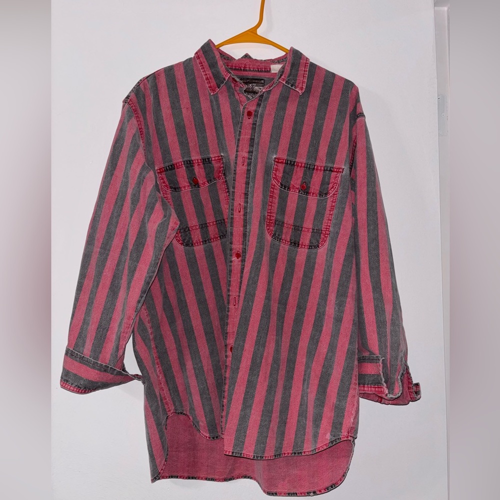 Vintage Wrangler Red and Gray Striped Button Down